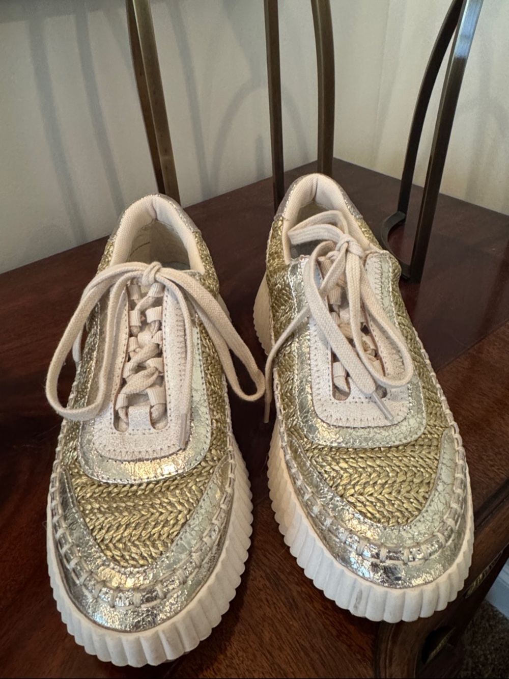 Dolce Vita Metallic Gold and Cream Platform Sneakers